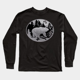 Bear Strolling In Snow Through Pine Forest Long Sleeve T-Shirt